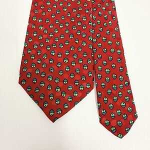 Brioni Men's Vtg Tie Geometric Red & Green Satin Silk Italy 3.75" (W) x 58" (L)